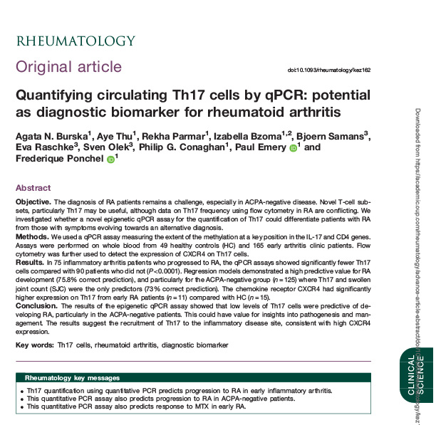 Th17 Cells via qPCR: A Diagnostic Biomarker for Rheumatoid Arthritis