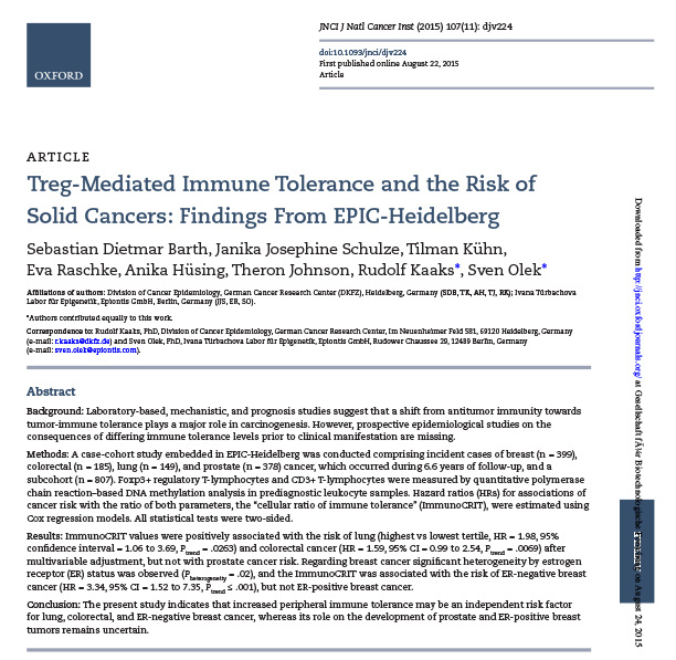 Treg-Mediated Immunity & Risk of Solid Cancers: EPIC-Heidelberg Findings