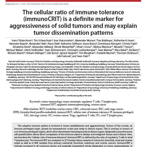 ImmunoCRIT: A Definitive Marker for Tumor Aggressiveness & Disease Dissemination