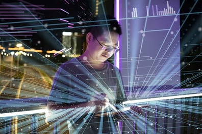 1. Man using Tablet with stylist